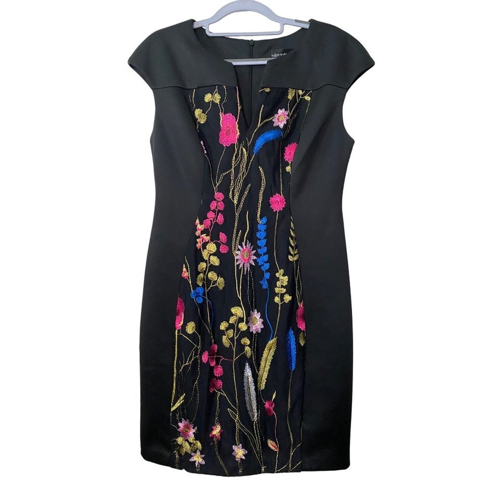 New Connected Apparel‎ Floral Embroidered Black Dress Sz 6P
